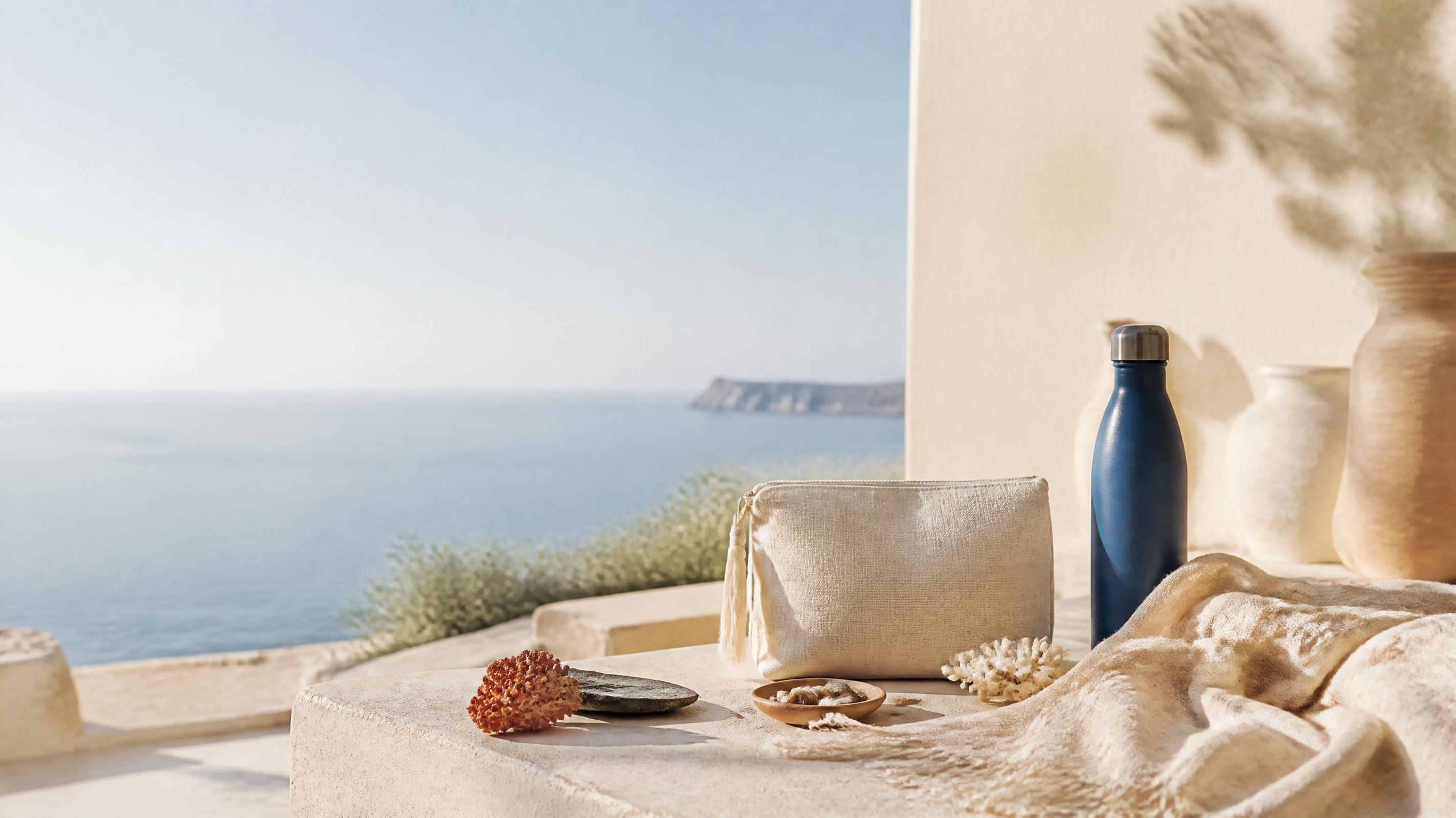 Essential Pack Villa & Vacanze disposto su un tavolo chiaro con luce mediterranea